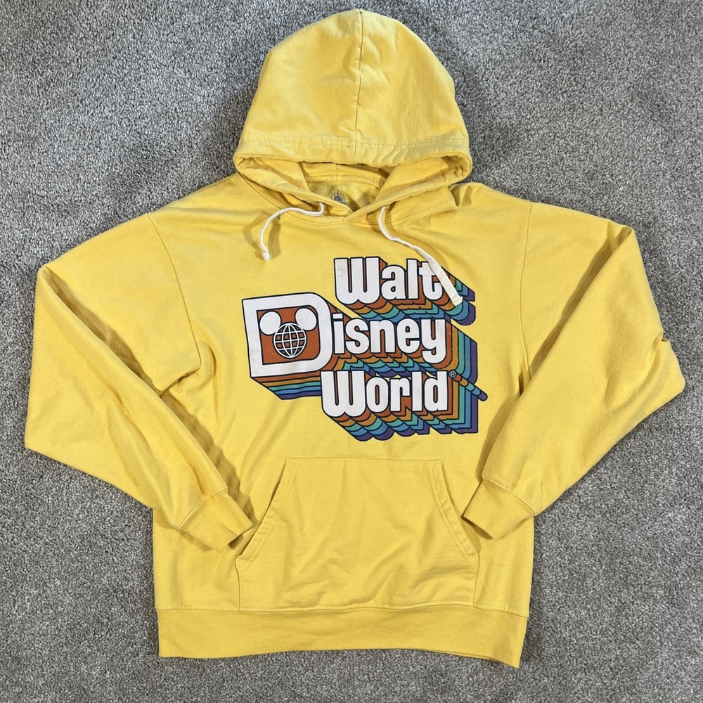 Walt Disney World Retro 70 Vintage Style Rainbow Yellow Hoodie‎ Sweatshirt S